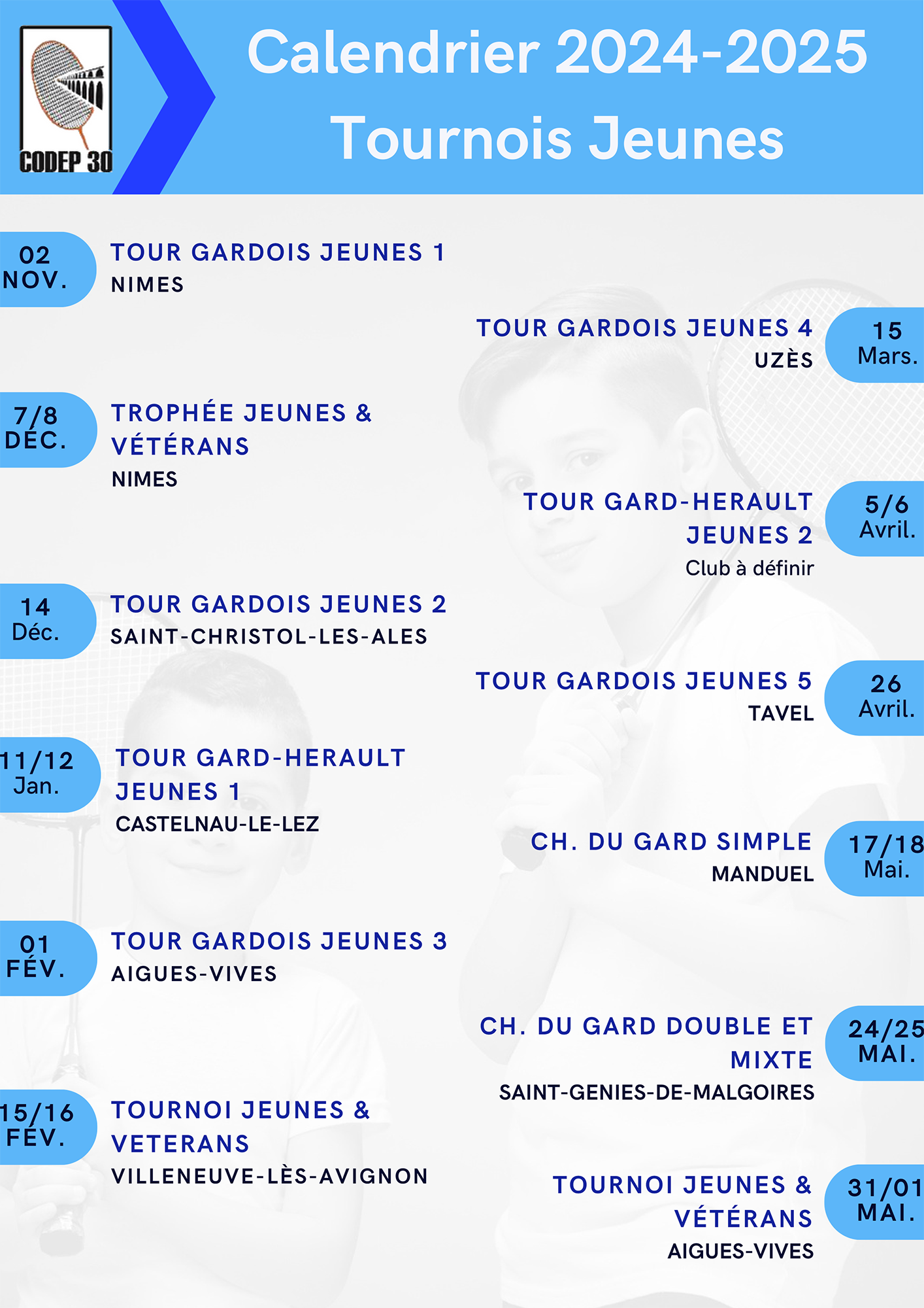 Calendrier Jeunes 2023 2024