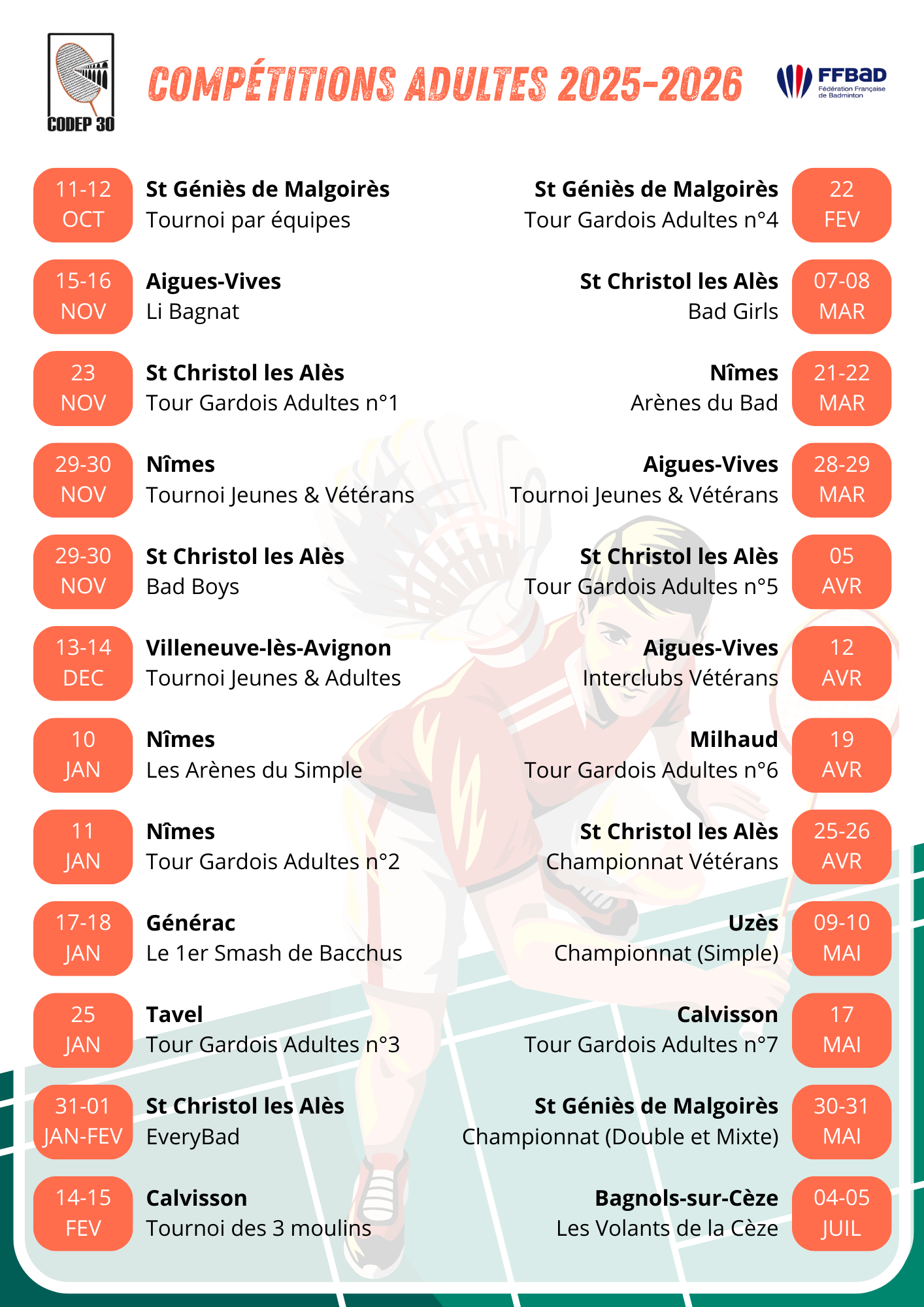 Calendrier Adultes 2023 2024