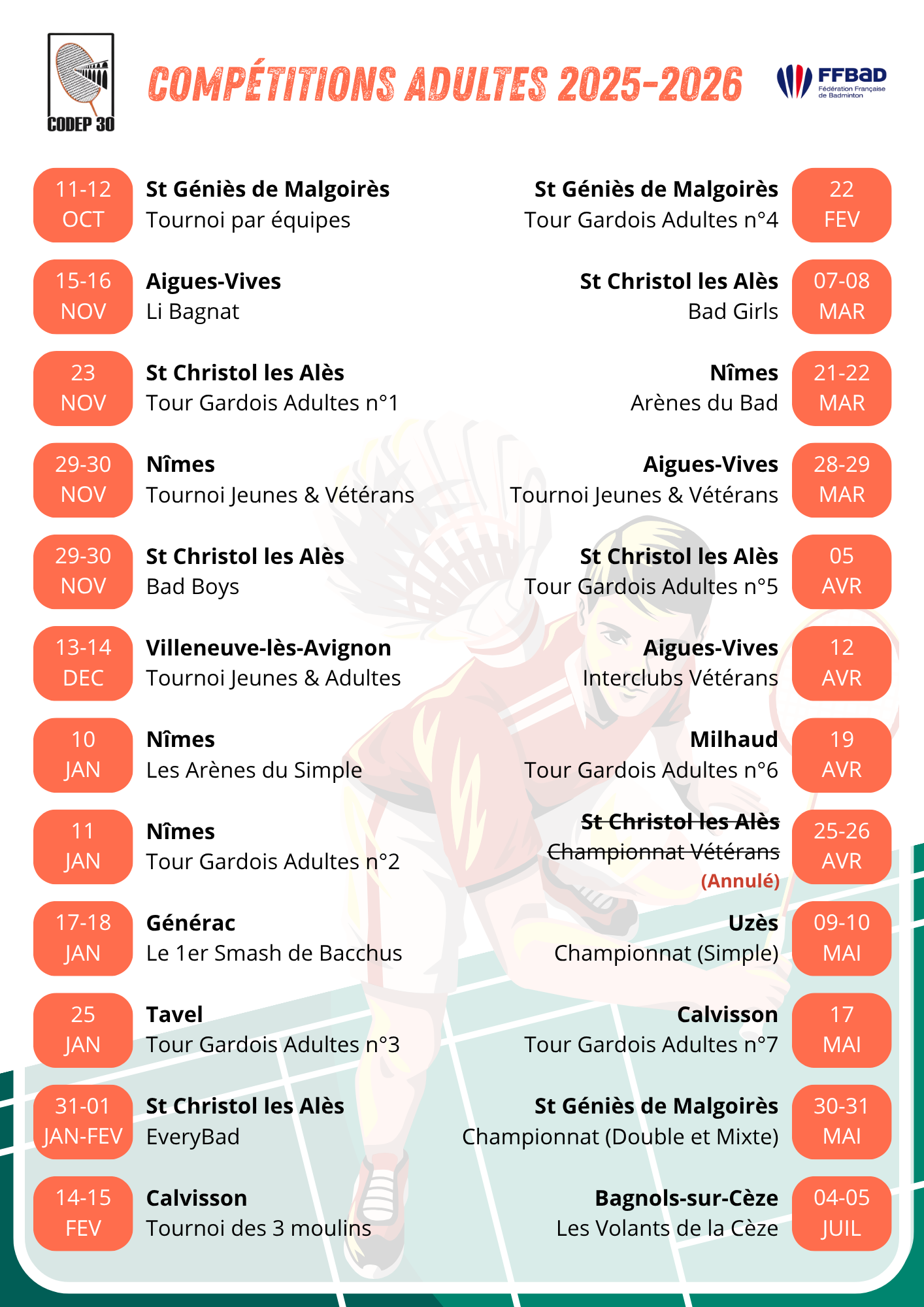 Calendrier Adultes 2023 2024