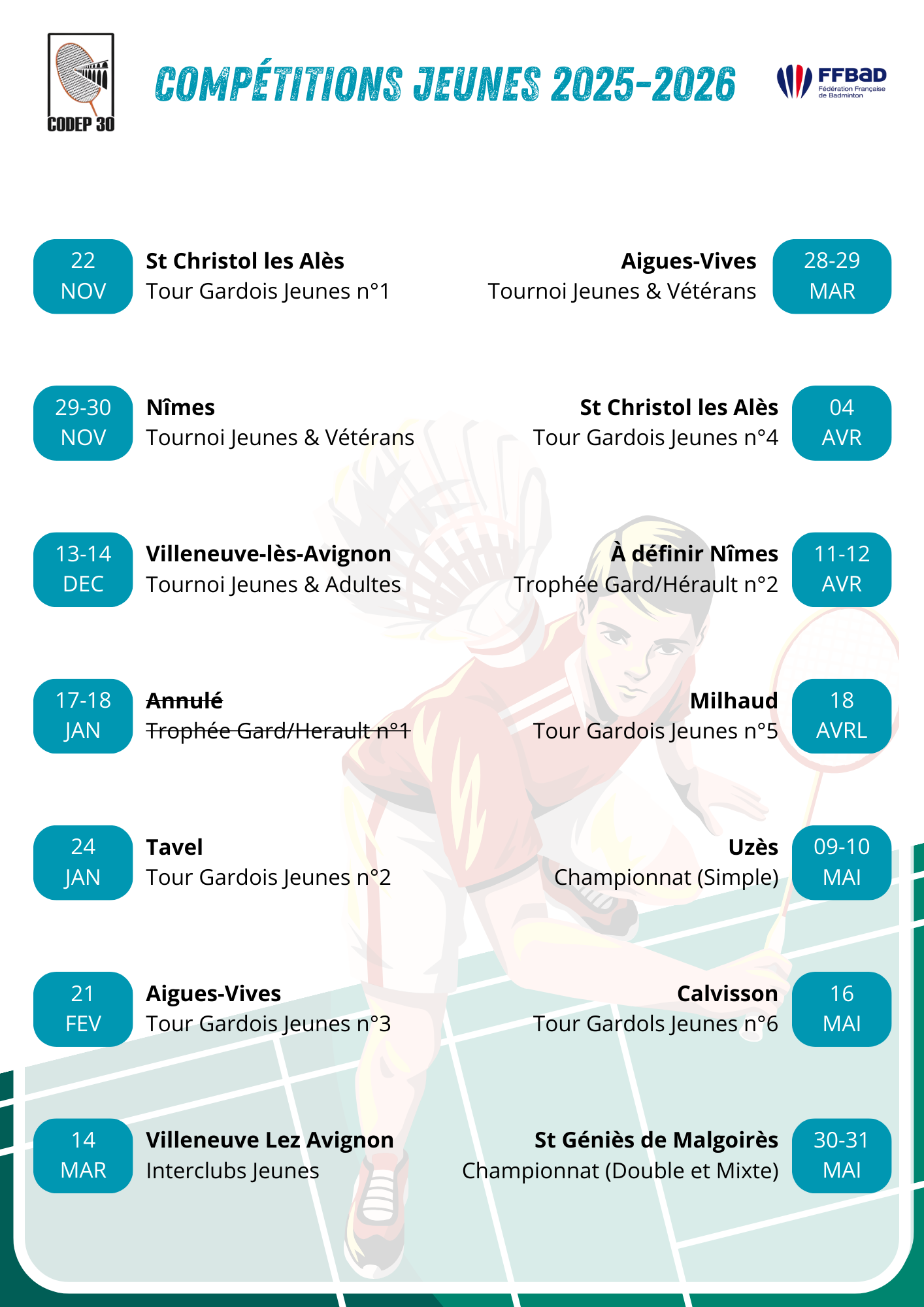 Calendrier Jeunes 2023 2024