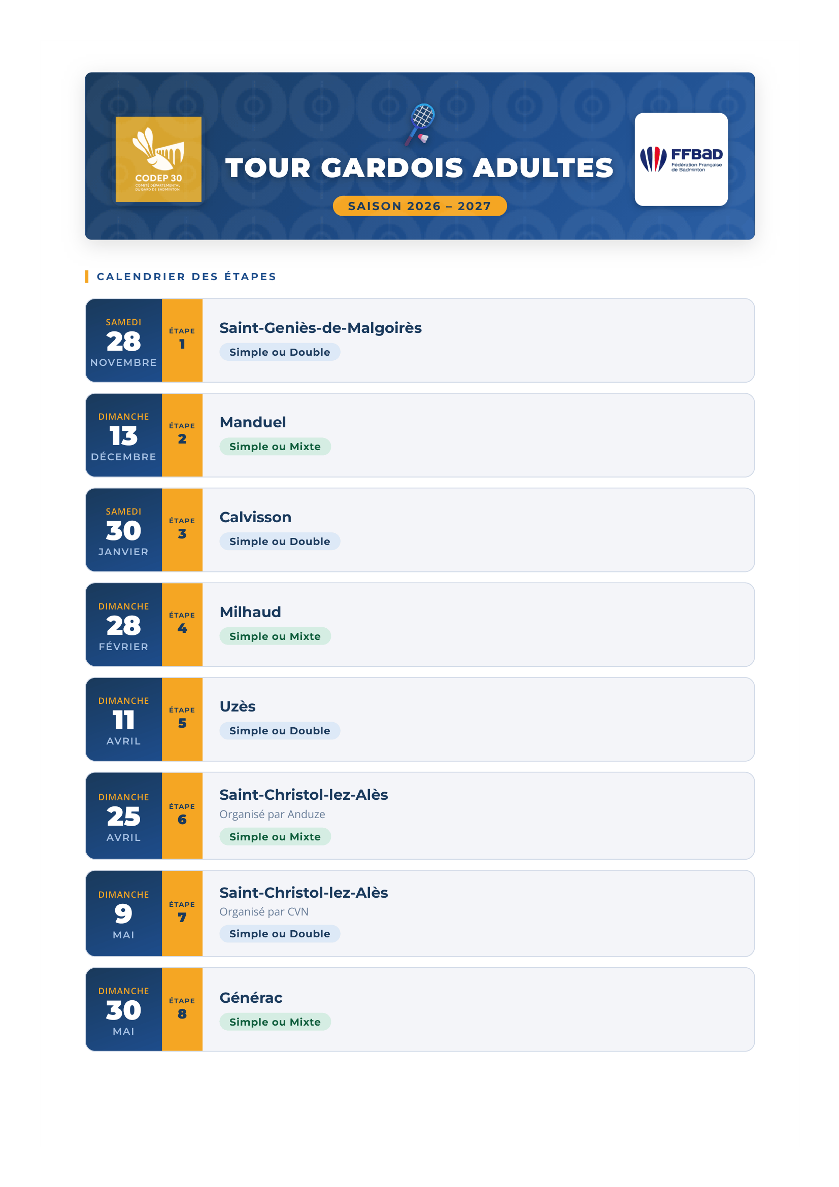 Calendrier Adultes 2023 2024